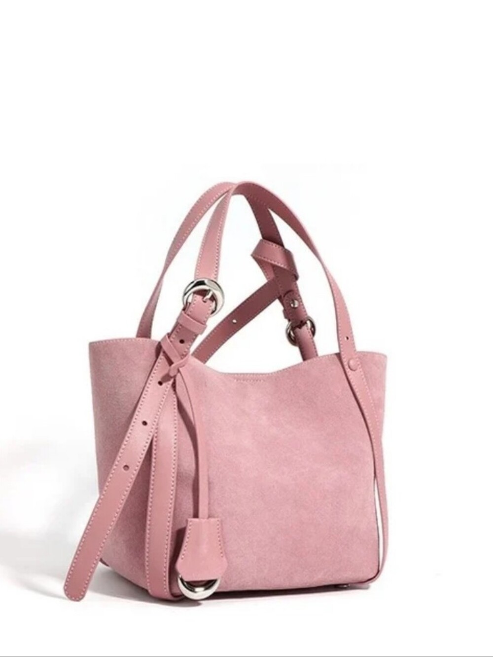 Suede Bucket Bag In Pink - Picture 2 of 9